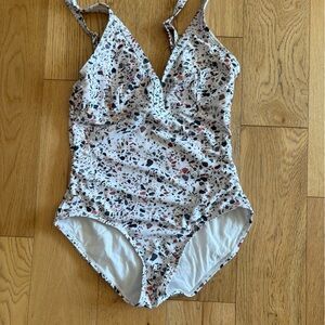 White Terrazzo Print One-Piece Swimsuit